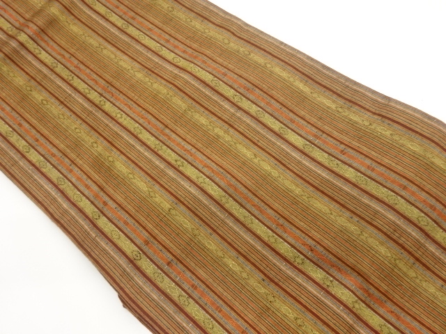 手織り紬縞に葵模様織出し名古屋帯